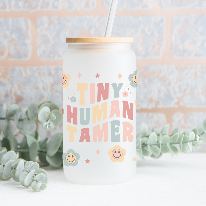 Tiny Human Tamer frosted Can Glass