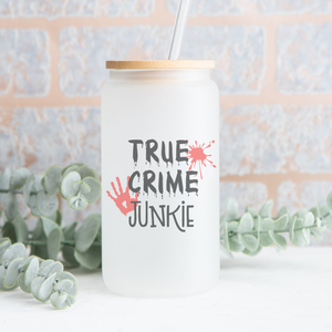 True Crime Junkie Can Glass - Murder Mystery Gift - Crime Junkie fan gift idea