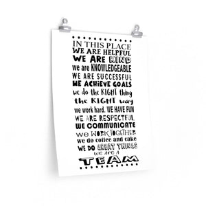 In this place we are... office poster wall art print, School team quote print, Team building poster, school unit grade level team poster