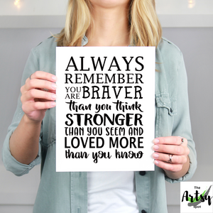 Always remember you are Braver Print - Pooh quote print - Winnie the Pooh quote - The Artsy Spot
