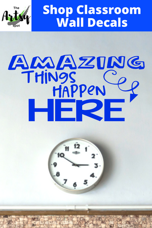  Amazing things happen here decal, Classroom door Vinyl Wall Decal School, Classroom door decal, Inspirational school decorations