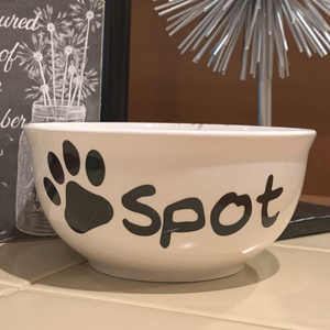 personalized dog bowl with name and paw print, personalized cat bowl with name and paw print