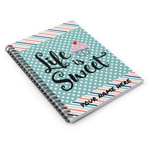Life is Sweet Journal, lined Notebook personalized, bible study journal, personalized journal with your name, candy shop journal