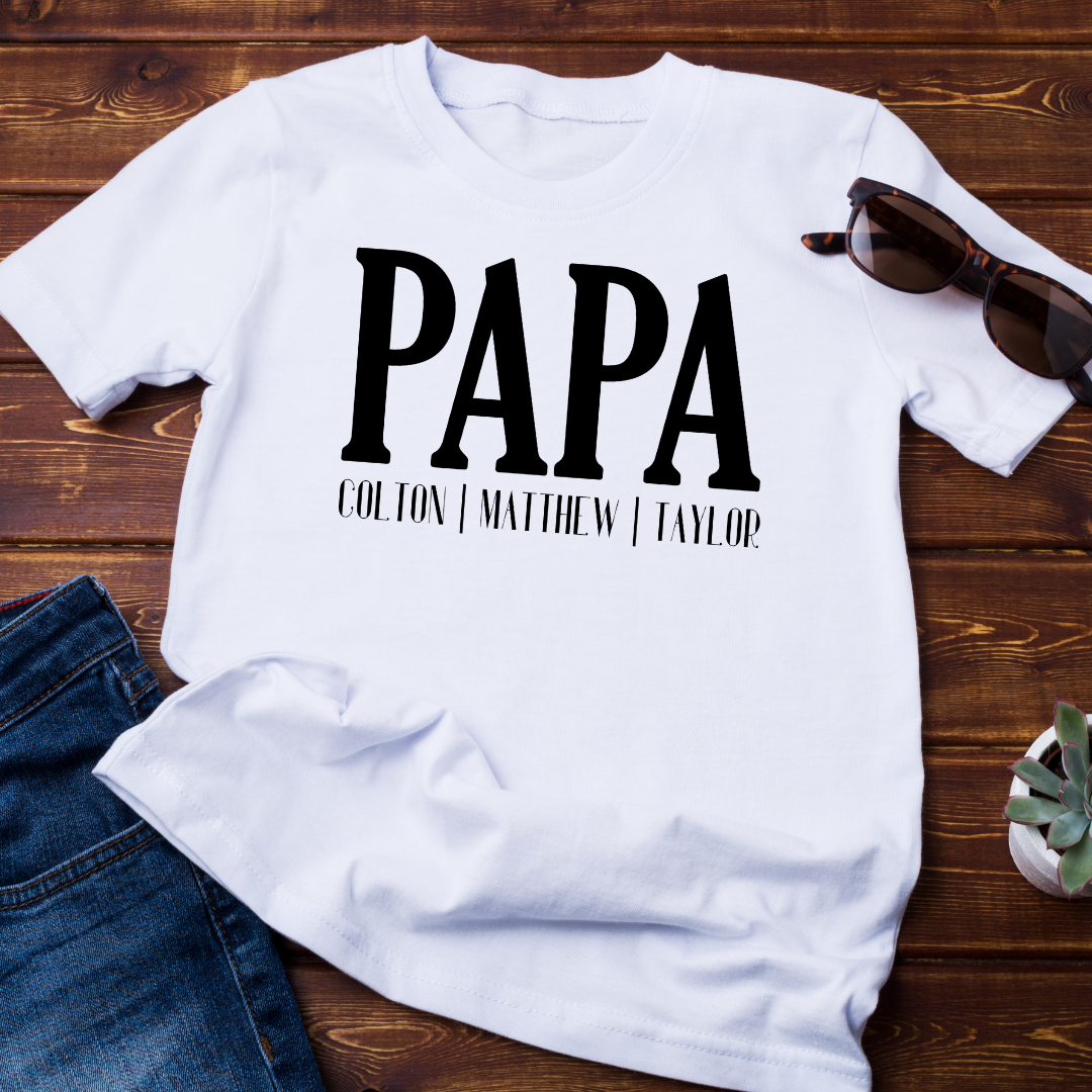 Papa shirt with kid's names, Personalized Papa shirt, Father's Day