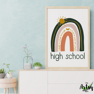    Neutral rainbow Poster, High School wall art print, High School rainbow print, Back to School Poster, High School wall decor