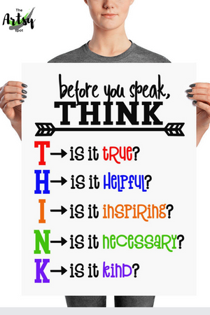 THINK acronym poster, Before you speak THINK print, Is it true, is it helpful, is it inspiring, is it necessary, is it kind