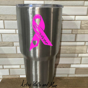 Survivor decal, Pink Ribbon decal, Breast Cancer awareness ribbon