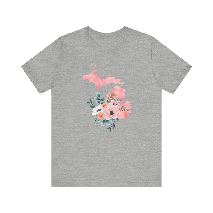 Michigan Home State Watercolor Floral shirt, Michigan floral shirt, Feminine graphic tee, Michigan state shirt, women's Michigan T-shirt