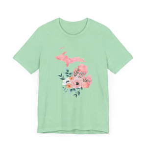 Michigan Home State Watercolor Floral shirt, Michigan floral shirt, Feminine graphic tee, Michigan state shirt, women's Michigan T-shirt