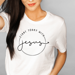 Start Today with Jesus T-shirt - Bella and Canvas 3001 - Feminine faith-based Christian Tee