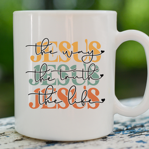Christian Coffee Mug - 'Jesus Jesus Jesus: The Way, The Truth, The Life' with Elegant Script Font - Faith in Jesus mug