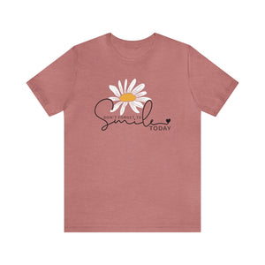 Don't Forget to Smile Today T-shirt with White Daisy - Feminine Script Font - Inspirational Tee - Positive Vibes - Women's Clothing