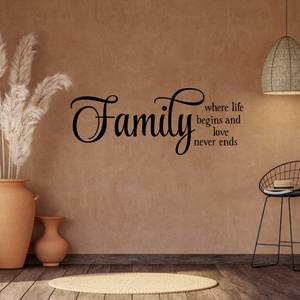 Family where life begins and love never ends, Family decal, Family wall decor