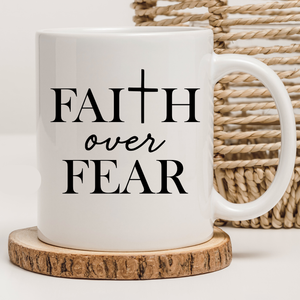 Faith Over Fear Christian Coffee Mug | Inspirational Cross Design | Scripture Gift for Women & Men | Faith-Based Religious Mug