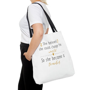 She believed she could change the world so she became a teacher, book bag