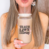  Teach Love Inspire Can Glass - Teacher Gift for teacher appreciation- Hippie Flower Tumbler, Groovy frosted can glass 