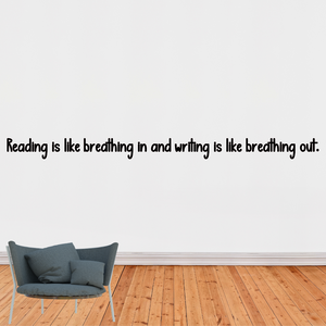 Reading is like breathing in and writing is like breathing out decal, Reading decal, Reading classroom, Library decor
