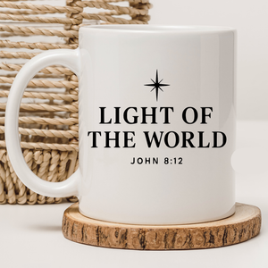 Light of the World Christian Mug | John 8:12 Bible Verse Coffee Cup | Inspirational Scripture Gift for Believers | Faith-Based Mug