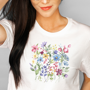 Floral shirt, feminine t-shirt with flowers, Botanical tee, colorful wildflowers shirt, flower shop tee