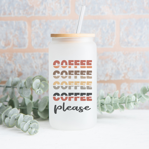 Coffee Coffee Coffee Please, beer can glass, Coffee Lover gift idea, Coffee fanatic can Glass, Neutral colors