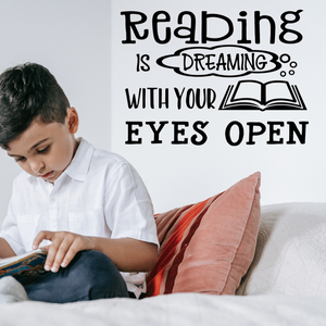 Reading is dreaming with your eyes wide open, Classroom decal, Reading teacher, Reading corner, School library decor