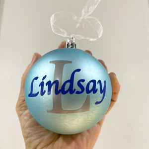 Mermaid blue Christmas ball ornament, Personalized Christmas ornament, Monogram ornament 