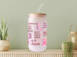 Breast Cancer Warrior Can Glass, Gift for Breast Cancer Patient, Cancer Survivor gift- Pink Ribbon Beer can Glass, Protein drink glass