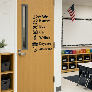 How We Go Home classroom wall decal on a classroom door with the decal shown at a realistic smaller scale.