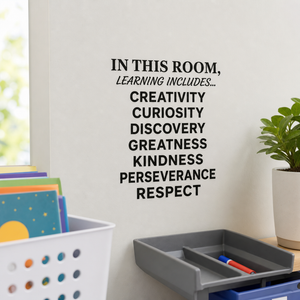 In This Room Learning Includes wall decal on classroom wall