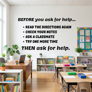 Classroom with classroom management, student responsibility quote on the wall