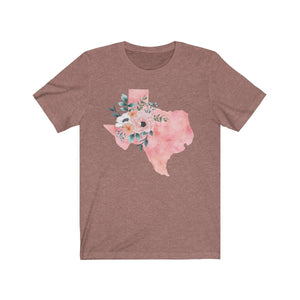 Heather mauve Watercolor Texas shirt, feminine Texas T-shirt, Texas home state shirt