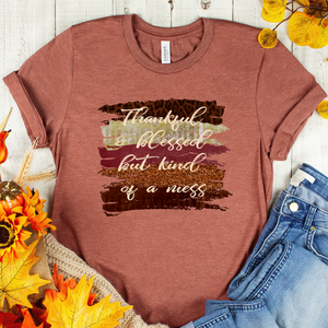 Thankful and blessed but kind of a mess shirt, funny fall shirt for mom, funny fall wife shirt, cute shirt for fall