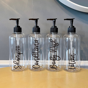Refillable shampoo & conditioner bottles, Modern Farmhouse bathroom