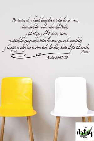 SPANISH decal Mateo 28: 19-20, Christian decal in Spanish, The Great Commission in Spanish, Spanish Church decor, Scripture in Spanish, Matthew 28:19-20