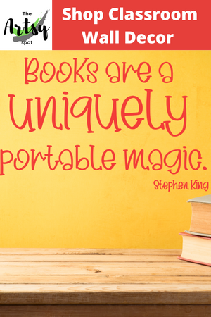 Books are a completely Portable magic decal, Stephen King quote, library decal, High school librarian, middle school  library decor