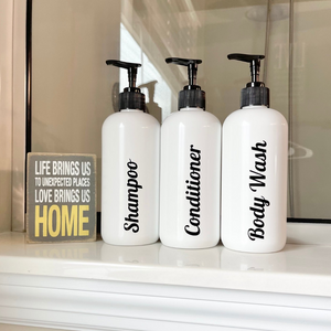 Farmhouse Bathroom soap dispensers, SET of 3 Refillable Shampoo & Conditioner bottles, body wash, The Artsy Spot