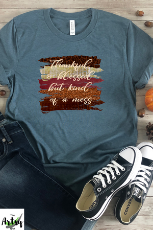 Thankful and blessed but kind of a mess shirt, funny fall shirt for mom, funny fall wife shirt, fall season clothing