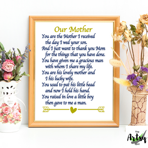 Mother in law poem, Mother of the Groom gift, Mother in law wall art print