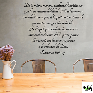 SPANISH decal Romanos 8:26-27, Christian decal in Spanish, Romans bible verse decal in Spanish, Spanish Church decor, Scripture in Spanish