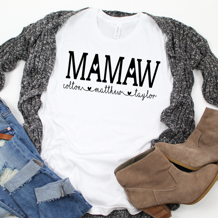 Personalized Mamaw shirt with grandkid's names