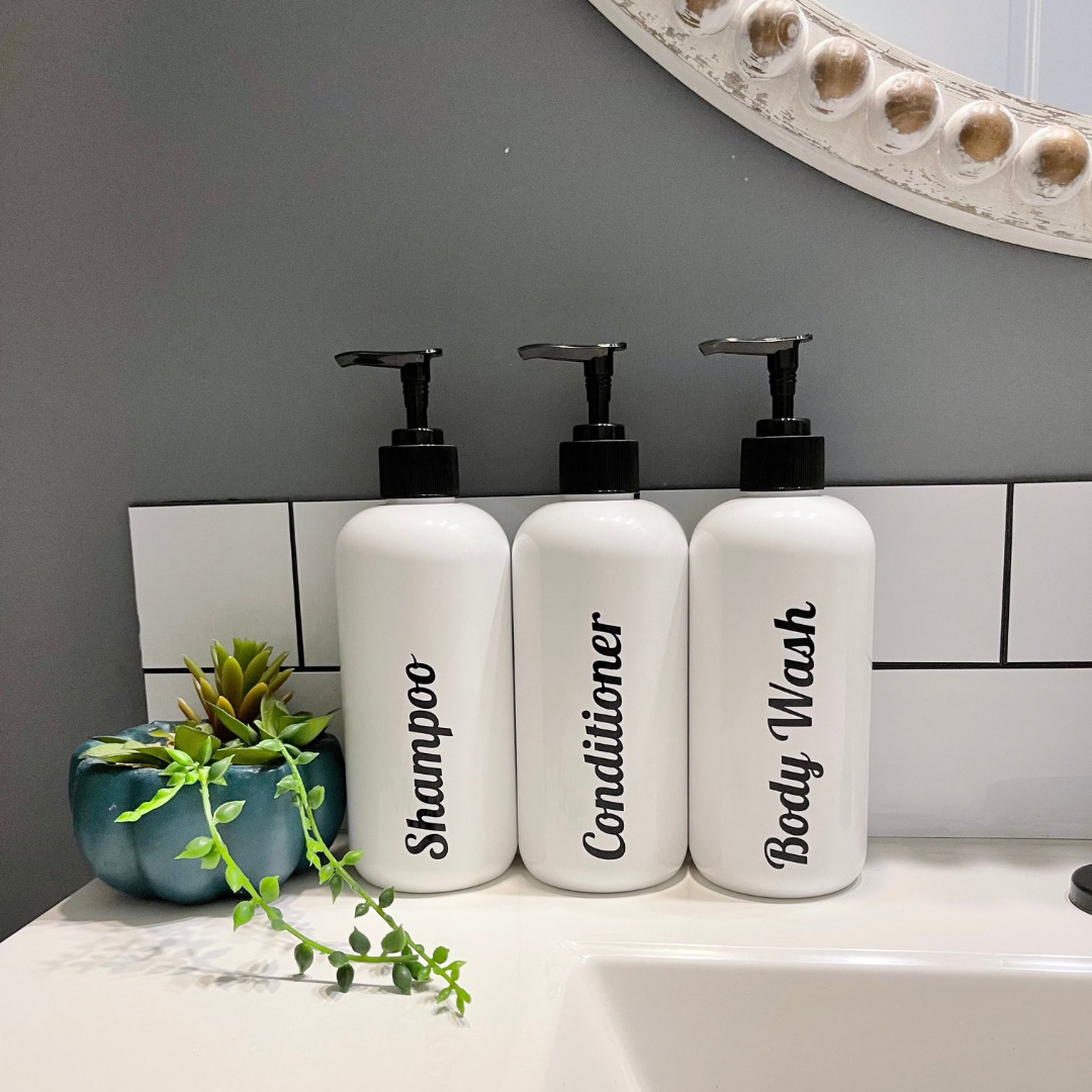 3 White Shampoo & Conditioner Set Bathroom Bottle Set Refill Shampoo Bottle  Bottles Shampoo Dispenser Rae Dunn Bathroom Mom Gift 