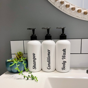 Farmhouse Bathroom decor ideas, SET of 3 Refillable Shampoo & Conditioner bottles, body wash, The Artsy Spot