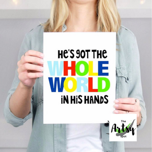 He's Got The Whole World In His Hands Print -  Sunday school room decor - Jesus wall prints - The Artsy Spot
