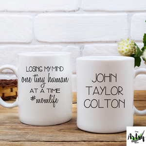 losing my mind one tiny human at at time, funny coffee mug for a busy mom, Personalized mom mug
