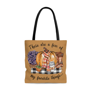 These are a few of my favorite things Fall tote bag, Fall bag, pumpkin spice, boots, mums, buffalo plaid bag