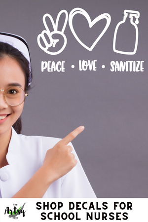 Peace love sanitize, school nurse wall quote, Pediatrician office decal, Nurse clinic wall decal