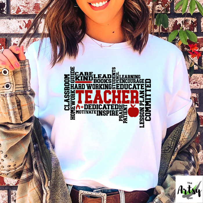 Teacher shirt with word cloud
