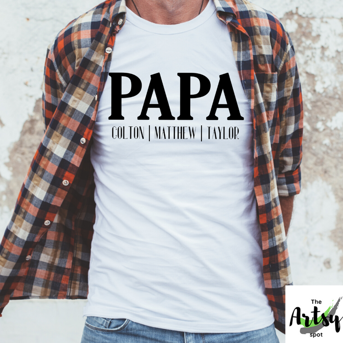 Papa shirt with kid's names, Personalized Papa shirt