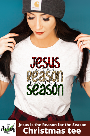 Jesus is the reason for the season shirt, Christmas t-shirt, Christian shirt for Christmas with leopard print and buffalo plaid