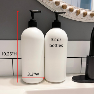 Size chart for the 32 oz refillable bottles, The Artsy Spot